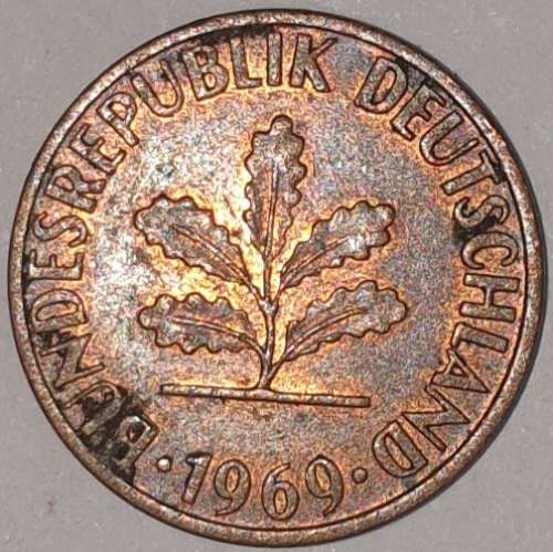 1969 D - 1 PFENNIG - ONE PFENNIG - GERMANY - FEDERAL REPUBLIC - (Copper Plated Steel)